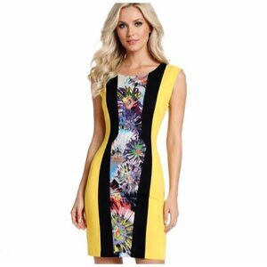 BCBGMAXAZRIA Meyna Yellow Black Floral Sheath Mini Dress NWT Size 0